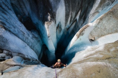 Ice climbing a moulin